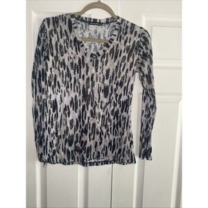 David Cline Panther‎ Rhinestone Top Womens Size S Grey Black Animal Print V-Neck